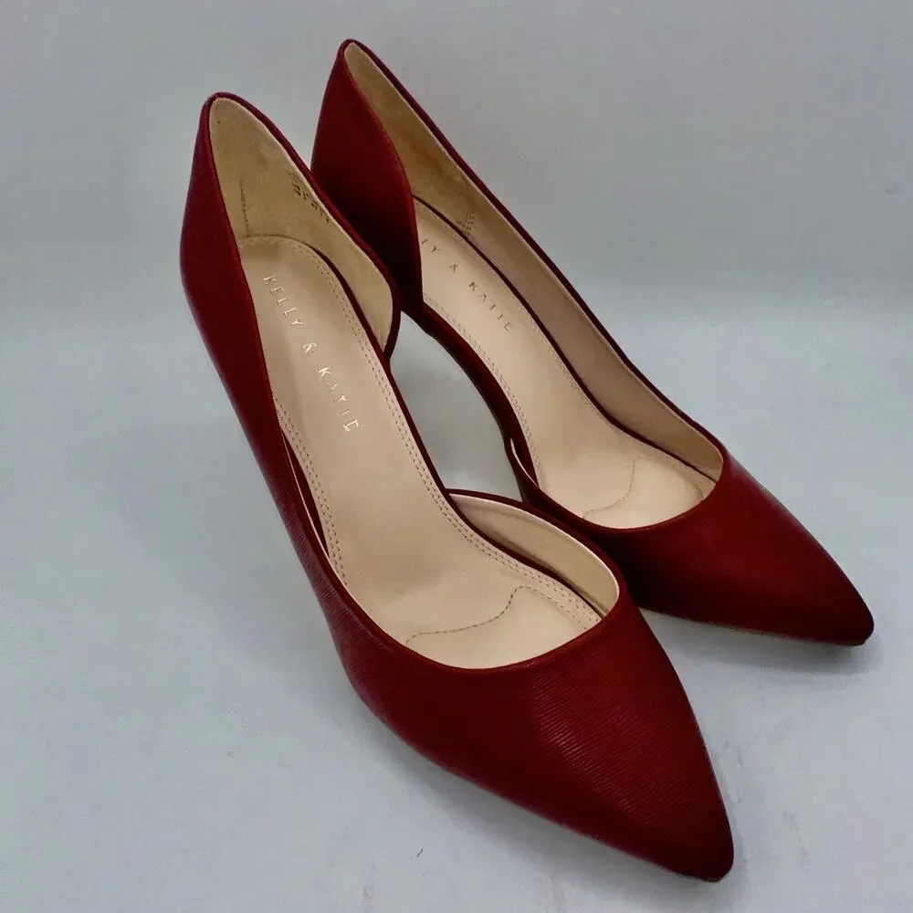 Kelly And Katie Womens Driella Red Faux Leather Heels Size 10 Sexy